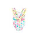 Bow V-Back One Piece Swimsuit- Ice Cream Social