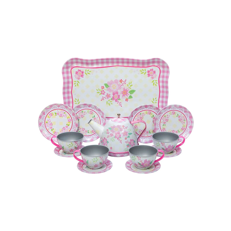 Tin Tea Set- Fancy Pink Gingham