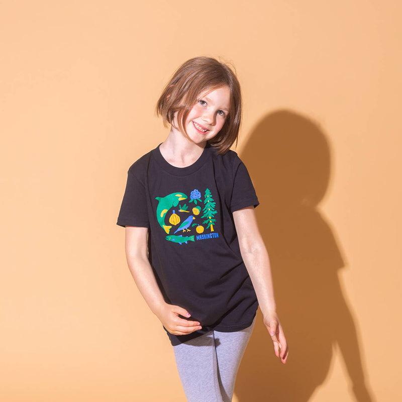 Kids WA State Symbols Tee- Black