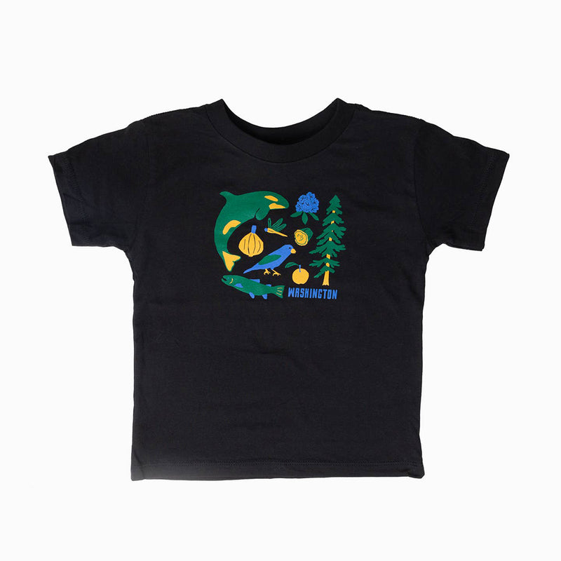Kids WA State Symbols Tee- Black