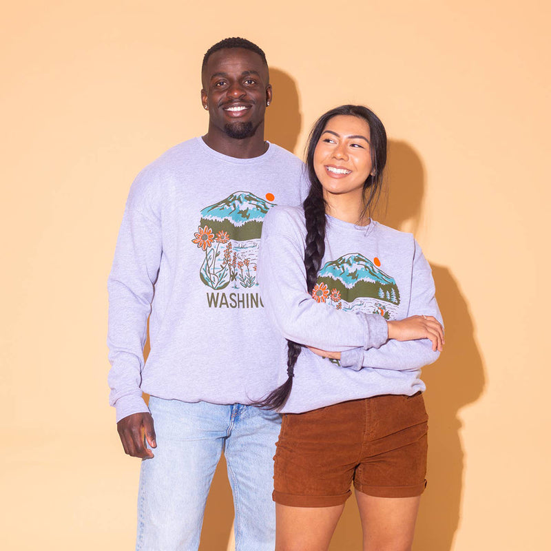 Adult WA Mountain Lake Crew Sweatshirt- Ash Gray
