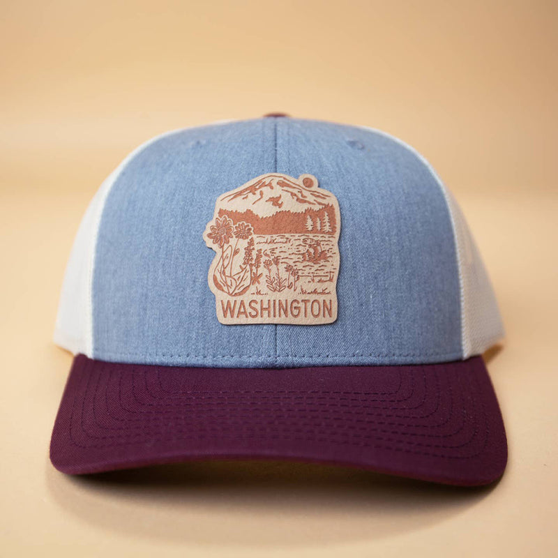 WA Mountain Lake Hat- Grey/Maroon