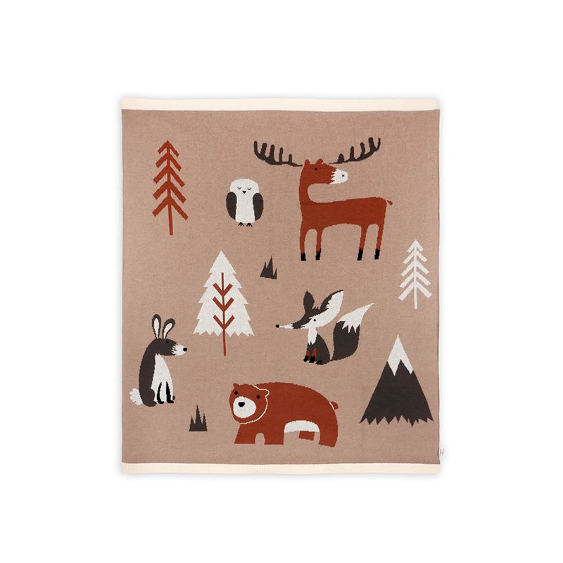 Organic Jacquard Knit Baby Blanket- Woodland