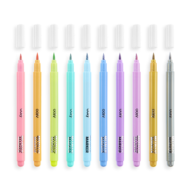 Color Lustre Metallic Brush Markers- Set of 10