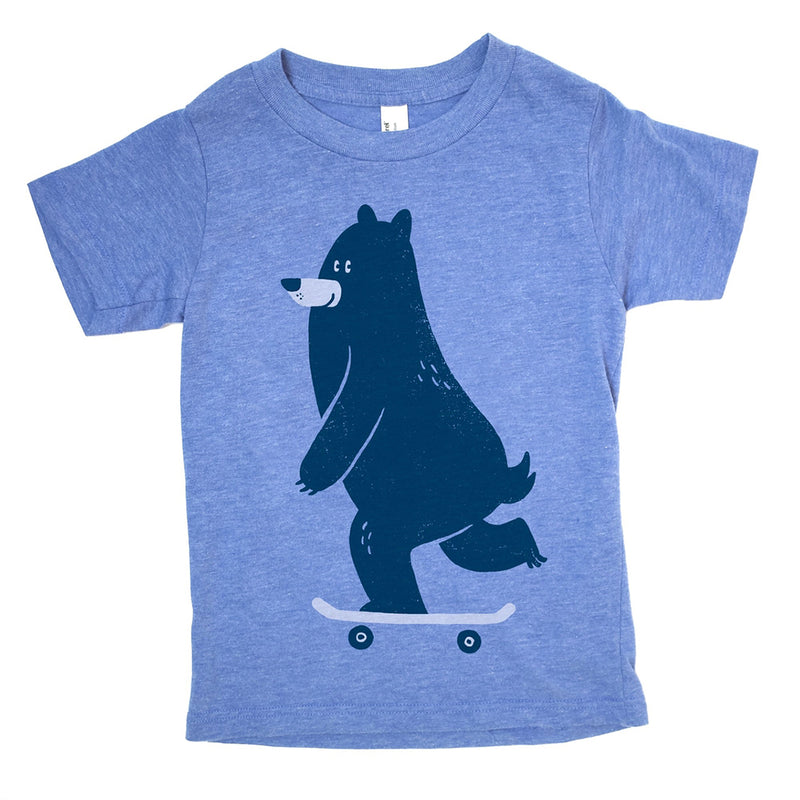 Kid's Tee- Skateboarding Bear Blue