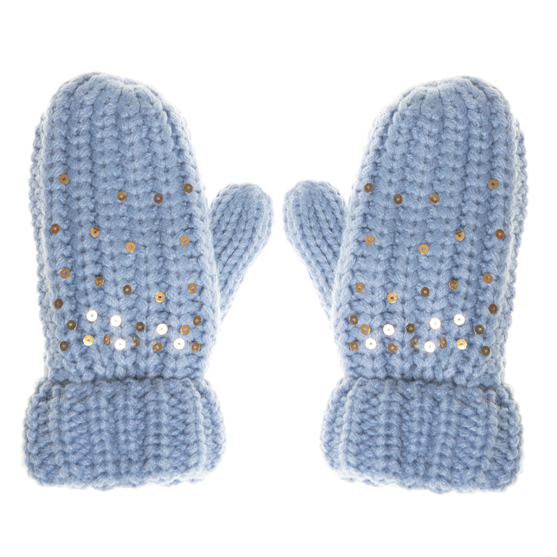 Shimmer Sequin Knitted Mittens- Blue