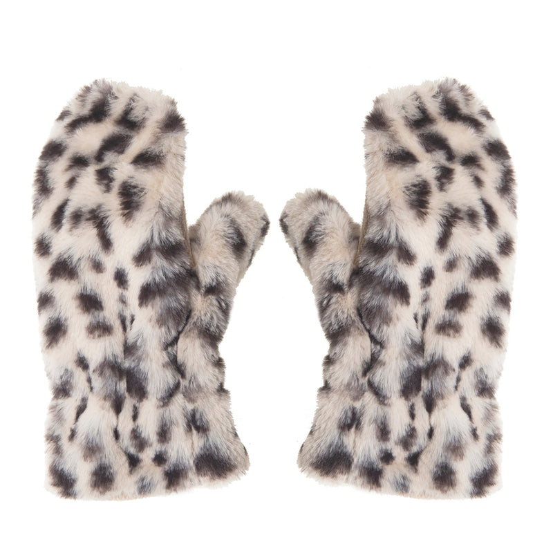 Snow Leopard Faux Fur Mittens
