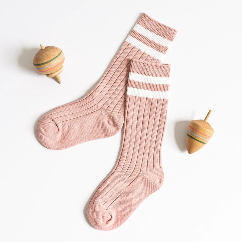 Striped Knee High Socks- Pink